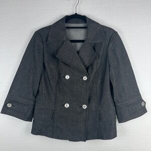 St John Double Breasted Cropped Blazer Jacket Womens Small Dark Wash Denim
